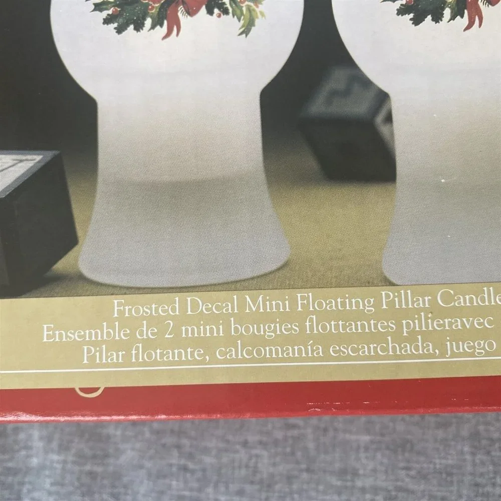 Pfaltzgraff Christmas Heritage Frosted Glass Floating Candle Holder Pair 2000